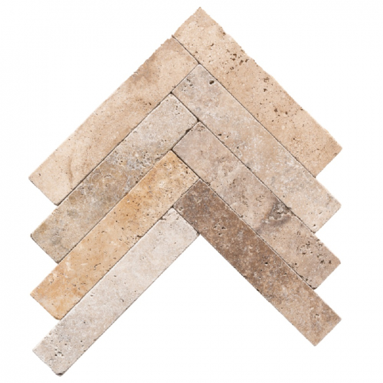 Carrelage chevron travertin Mix vieilli
