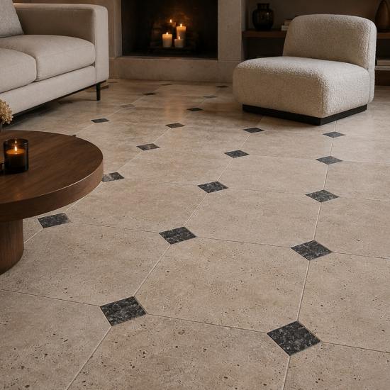 Carrelage en travertin Imperia vieilli Octogone 