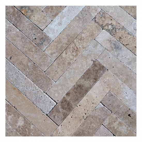 Dallage chevron travertin Mix vieilli