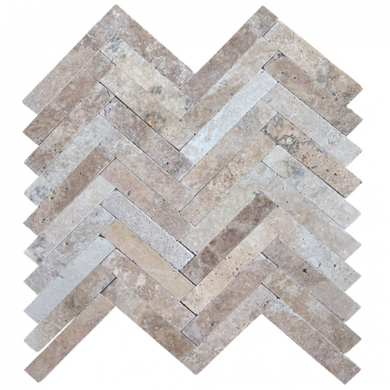 Dallage chevron travertin Mix vieilli
