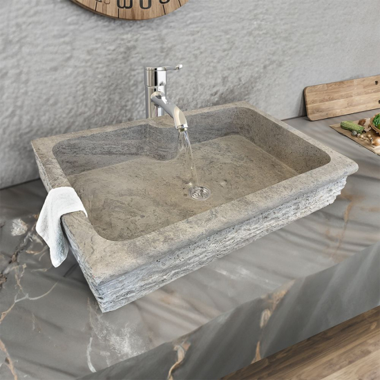 Evier Campagne en travertin Gris Silver