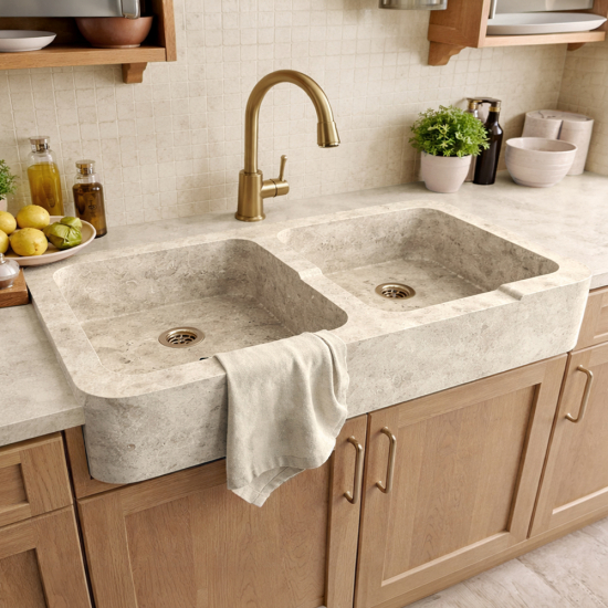 Evier Clovis en travertin Beige Impéria