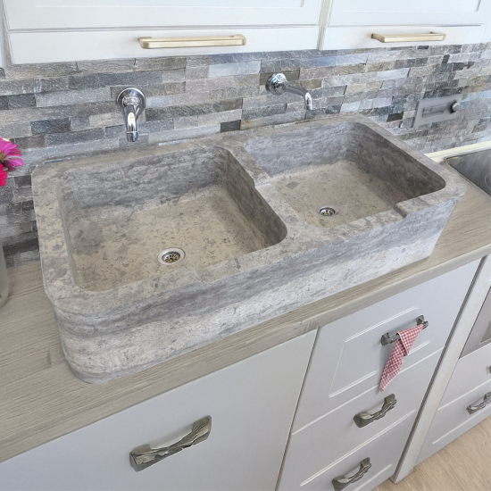 Evier Clovis en travertin Gris Silver