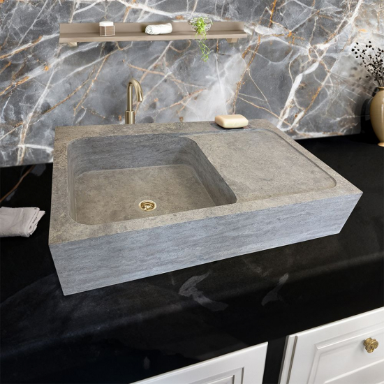 Evier Léo en travertin Gris Silver