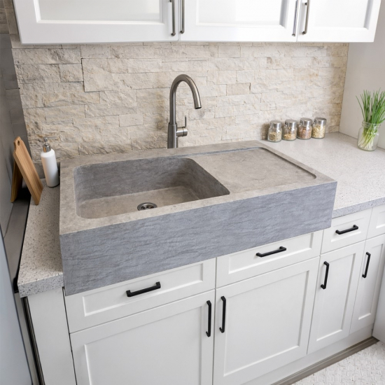 Evier Léo en travertin Gris Silver