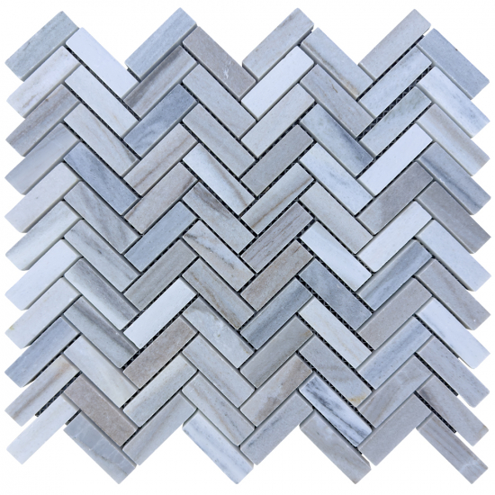 Mosaïque en marbre blanc et gris chevron