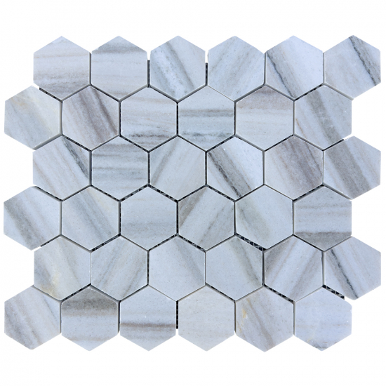 Mosaïque en marbre blanc et gris hexagone