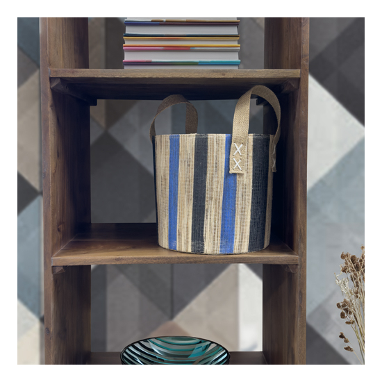 Panière en jute bleue noire et naturelle