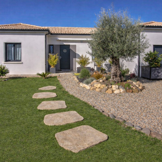 Pas Japonais en Grès Cérame Gris / Beige