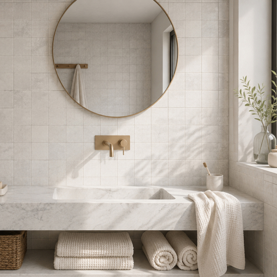 Petit carrelage en marbre blanc
