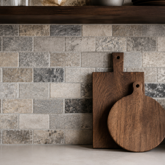 Petit carrelage en Travertin Silver