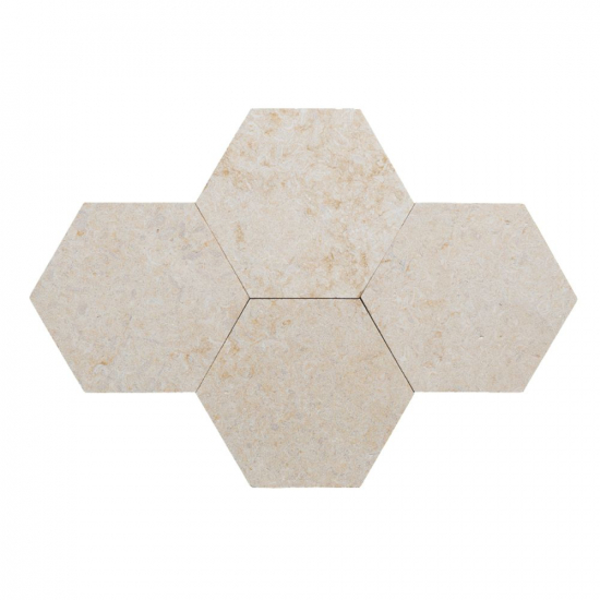 Petit carrelage hexagone en marbre Royal sablé brossé