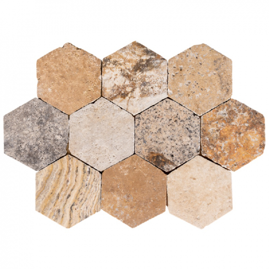 Petit carrelage hexagone en travertin Scabas