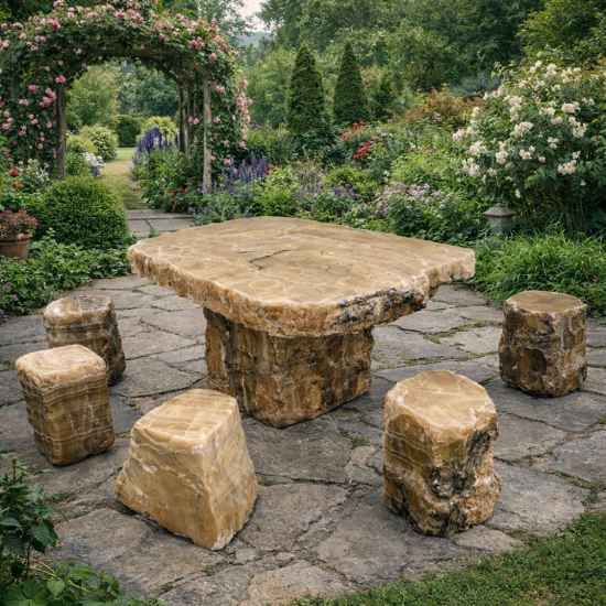 Table + 8 tabourets en Onyx Beige