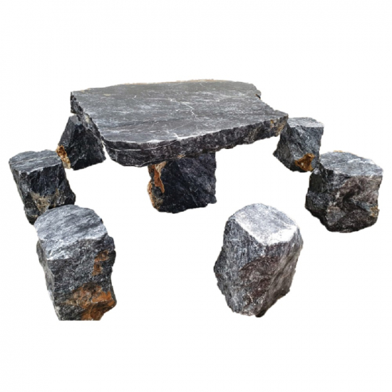 Table + 8 tabourets en Onyx Noir