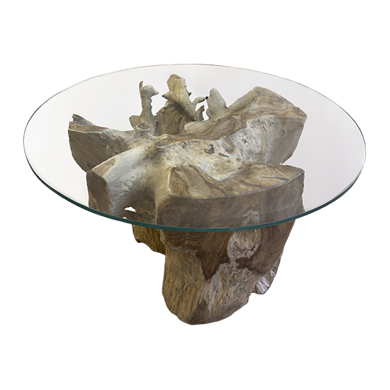 Table basse en racine de teck ronde 60 cm - pièce unique