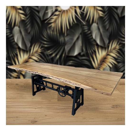 Table élévatrice en Acacia avec pied de table industriel