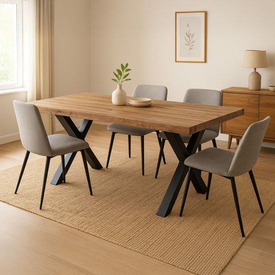 Table en teck naturel et métal