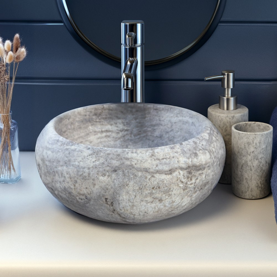 Vasque Carla en travertin Gris Silver