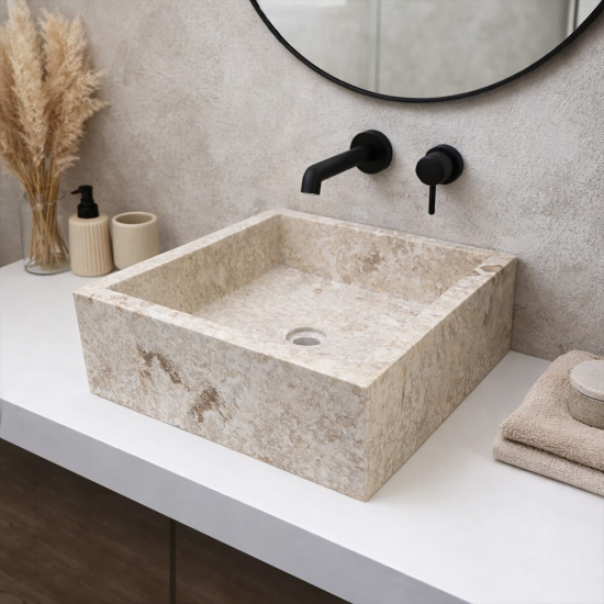 Vasque carrée en marbre Beige