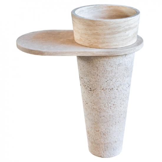 Vasque colonne en marbre Héloïse Beige avec tablette