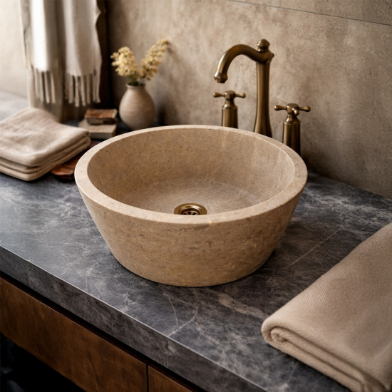 Vasque Livia en travertin Noisette