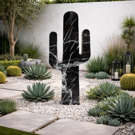 Cactus en marbre noir 120cm