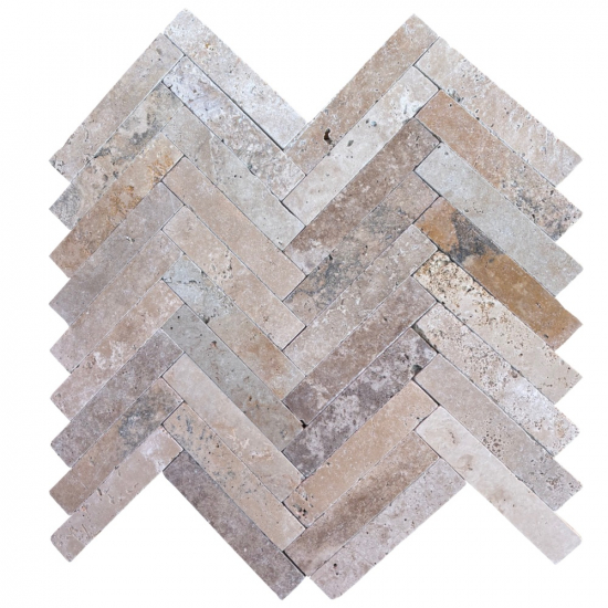 Carrelage chevron travertin Nova vieilli