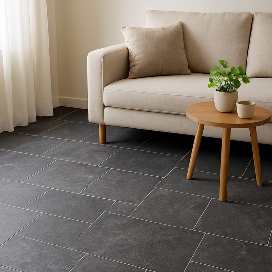Carrelage en marbre Black Sablé Brossé Opus Romain