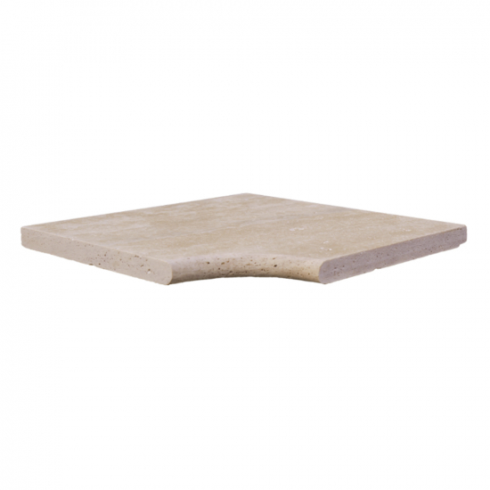 Margelle d'angle en travertin Impéria rentrant bord rond 3 cm