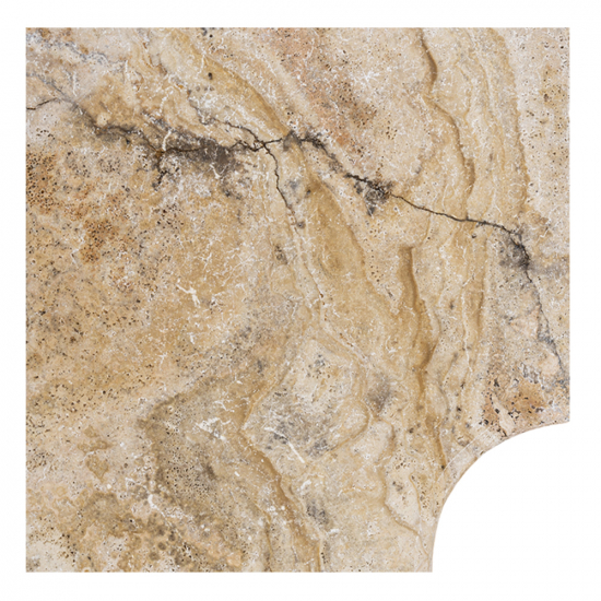 Margelle d'angle en travertin Scabas rentrant bord rond 3 cm