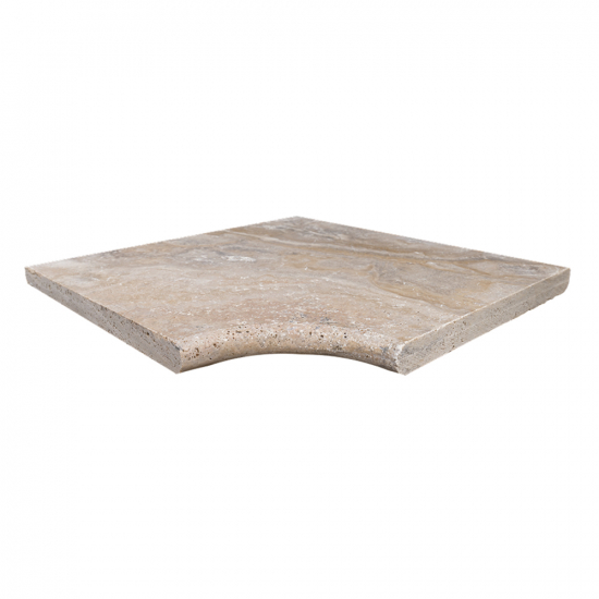 Margelle d'angle en travertin Scabas rentrant bord rond 3 cm