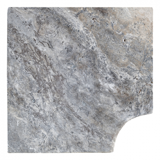 Margelle d'angle en travertin Silver rentrant bord rond 3 cm