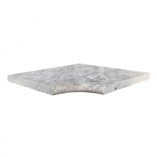 Margelle d'angle en travertin Silver rentrant bord rond 3 cm