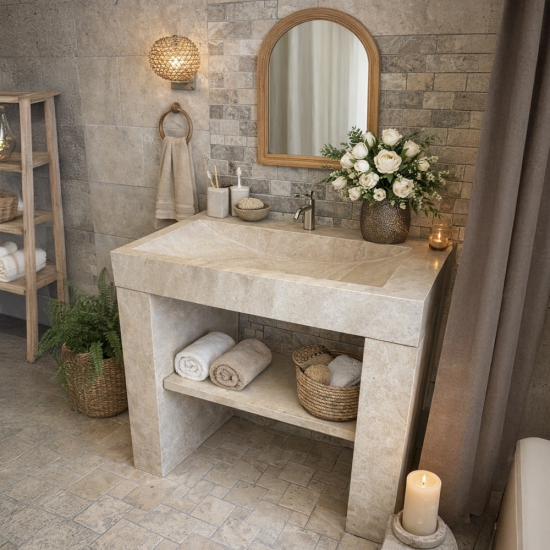 Meuble vasque travertin MONA