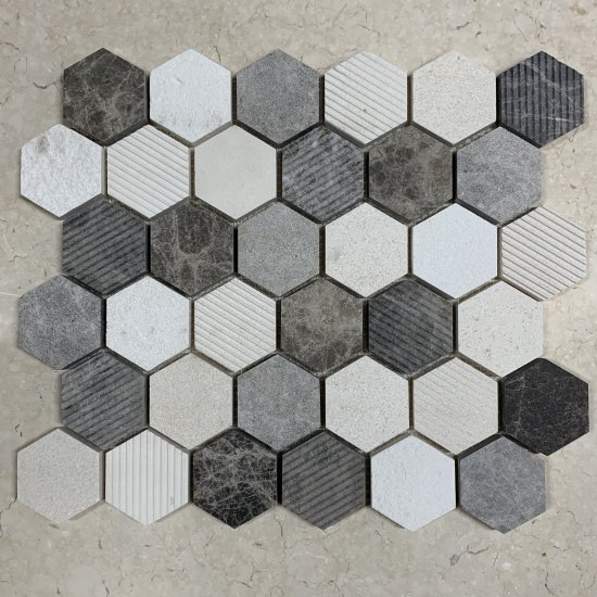 MOSAÏQUE Marbre Hexagone 4.8 x 4.8 ép.1 cm