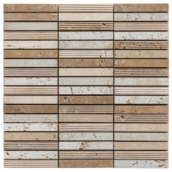 Mosaïque barrette en travertin Mix Beige