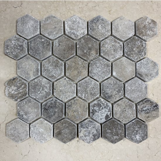 Mosaique hexagone en travertin
