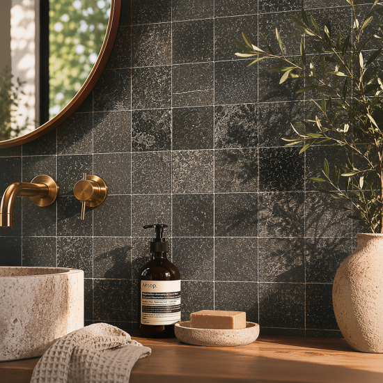 Petit carrelage en marbre noir