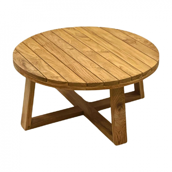 Table basse ronde en teck naturel vernis
