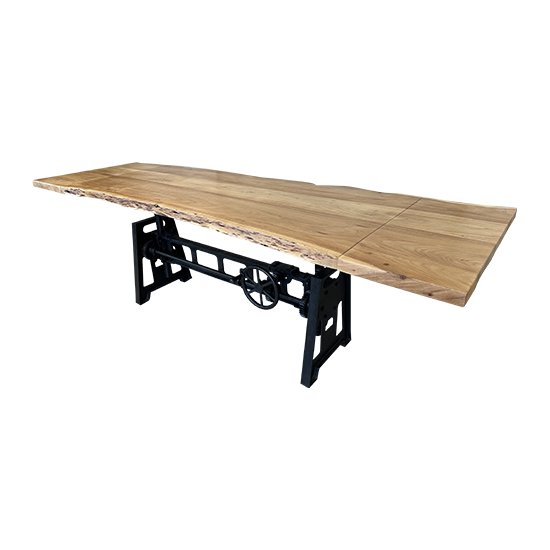 Table élévatrice en Acacia avec pied de table industriel
