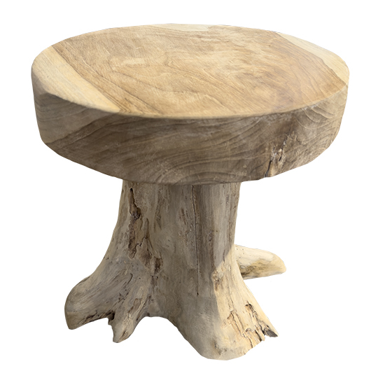 Tabouret tranche racine de teck massif