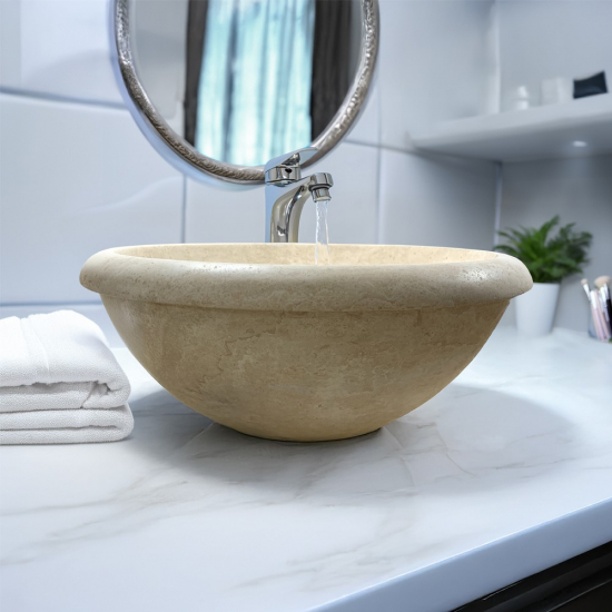Vasque Cannelle en travertin beige impéria