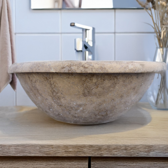 Vasque Cannelle en travertin noisette walnut