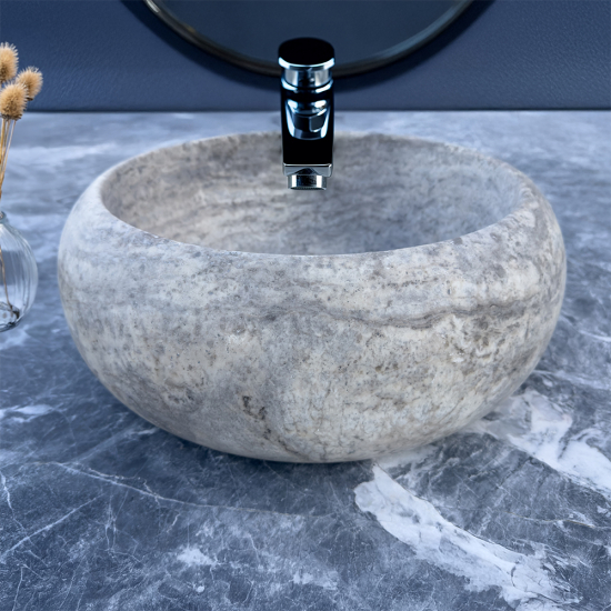 Vasque Carla en travertin Gris Silver