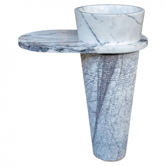 Vasque colonne en marbre Blanc Héloïse avec tablette