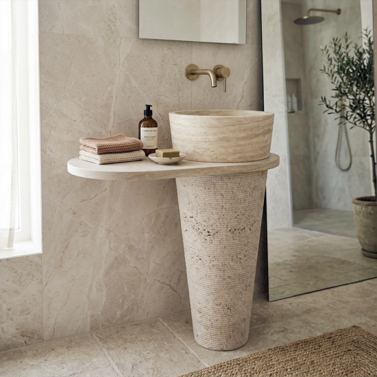 Vasque colonne en marbre Héloïse Beige avec tablette