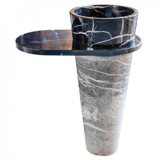 Vasque colonne en marbre Noir Héloïse avec tablette