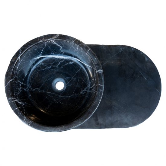 Vasque colonne en marbre Noir Héloïse avec tablette