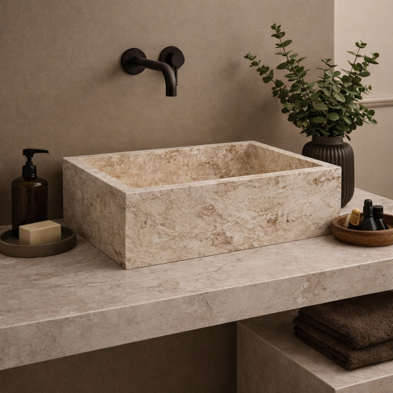 Vasque en marbre rectangle Beige